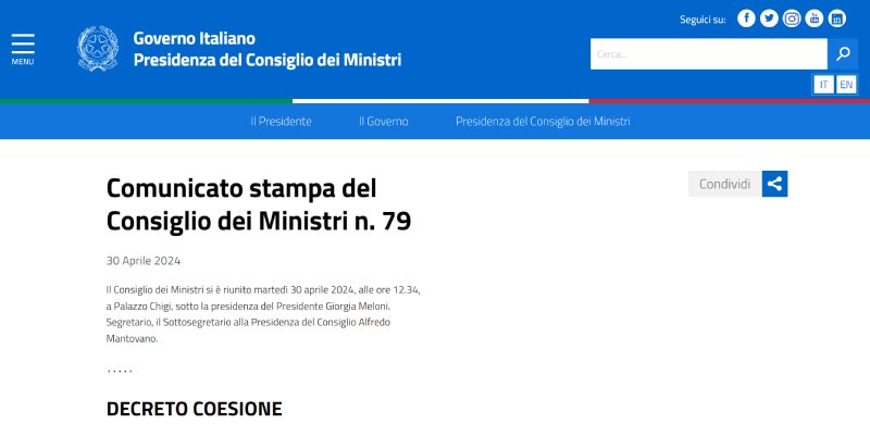 decreto coesione consiglio ministri decreto coesione consiglio ministri